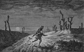 ""الذئب""، نقش بواسطة موريس ساند (1857) يوضح أسطورة التوت".