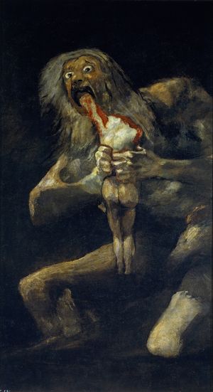 Painting by Goya depicting the myth of Saturn, the god devouring his children