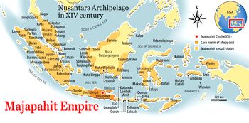 Extent of Majapahit influence based on the Nagarakertagama; the accuracy of such Javanese depictions is disputed.[1]