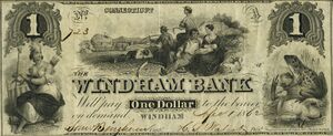 A greenish-hued $1 Windham Bank banknote from 1862