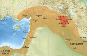 خريطة توضح الامبراطورية الآشورية الحديثة وتوسعاتها.[9][10][11][12]