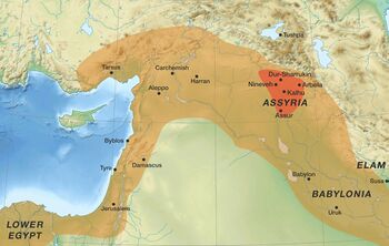 خريطة توضح الامبراطورية الآشورية الحديثة وتوسعاتها.[9][10][11][12]