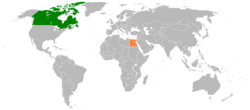 Map indicating locations of Canada and Egypt