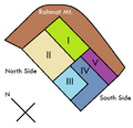 Irrigation zones (I, II) in north and (III, IV, V) in south[22]