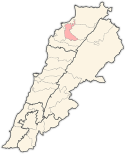 موقع قضاء زغرتا في لبنان