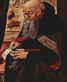 Saint Anthony مع خنزير في الخلفية، ح. 1480، National Gallery of Art، واشنطن العاصمة، الولايات المتحدة