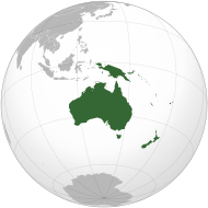 An orthographic projectiion of Oceania.
