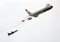 A Boeing 707 refuelling Atlas Cheetahs using the probe and drogue system