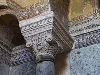 Mosaics with geometric pattern decorate the upper imperial gallery