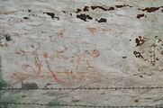 Boats and human figures in a cave painting in the Niah National Park of Sarawak, Malaysia; an example of the Austronesian Painting Traditions