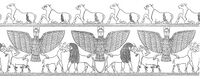 Detail on the En-temena vase - the stags here likely represent Ninhursag, with the lions greeting them in a friendly way by licking their cheeks, rather than attacking them.[66]