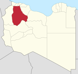 خريطة ليبيا موضح عليها موقع شعبية الجبل الغربي.