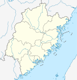 Map of Fujian and adjacent areas, with markers for the locations of Hokkien varieties