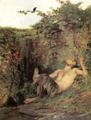 Faun, einer Amsel zupfeifend