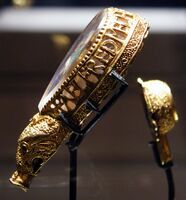 The Alfred Jewel, probably (with a shaft affixed in its socket) a pointer for reading. The name AELFRED can be seen.