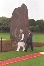 The Prime Minister, Dr. Manmohan Singh going round the Samadhi of Indira Gandhi at Shakti Sthal on the occasion of 59th Independence Day in Delhi on August 15, 2005.jpg