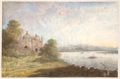Watercolor (1804) Akbari mosque on the banks of the Ganges in Rajmahal (in present-day Jharkhand state) the capital of Mughal province of Bengal from 1592 to 1607.