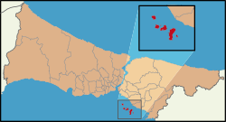 موقع جزر الأمراء (Adalar district) في اسطنبول