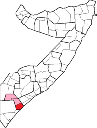 Jilib highlighted on a map of Somalia
