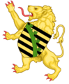 Leo Belgicus with the coat of arms of the Royal house of Saxe-Coburg and Gotha.