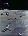 Microwave reflectors on the moon and teleoperated robotic paving rover and crane.