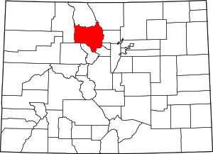 Map of Colorado highlighting Grand County
