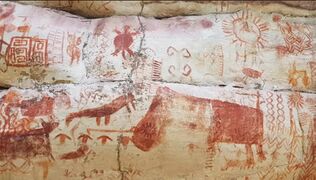 رسم الصخور في غابات الأمازون يصور حيوانات وأشكال هندسية.