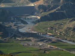 Khoda Afarin Bridges in the background of Khoda Afarin dam