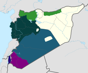 Areas under control of various opposition groups as of December 2024:      Syrian Salvation Government (Tahrir al-Sham)      Interim Government (National Army)      al-Tanf (Revolutionary Commando Army)      Southern Front (Southern Operations Room) Areas under control of non-Syrian groups:      Golan Heights (Israel military occupation of Syrian territory)