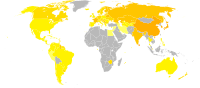 معدل الانتحار لكل 100,000 ذكر (اليسار) ولكل أنثى (اليمين) (البيانات من سنة 1978–2008).   no data   <1   1–5   5–5.8     5.8–8.5   8.5–12   12–19   19–22.5     22.5–26   26–29.5   29.5–33   33–36.5     >36.5
