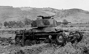 tank in profile facing right with hills in background