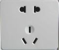 Chinese dual socket accepting both unearthed 2-pin (upper) and earthed 3-pin (lower) plugs.