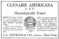 An advertisement for cannabis americana distributed by a pharmacist in New York in 1917