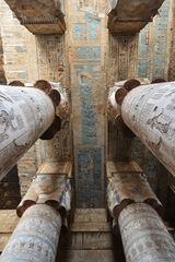 Painted relief on columns, beams, and ceilings at Dendera Temple. First to second century AD.