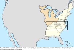 Map of the change to the United States in central North America on August 23, 1784