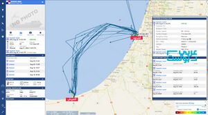 خريطة توضح حركة السفن من ميناء العريش إلى ميناء إسدود.