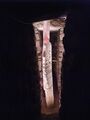 The sandeel monolithic has a length of 5 meters and represents a Chavín deity. It is located in the Ancient Temple in Chavín de Huantar.
