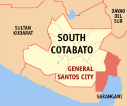 Map of South Cotabato with مدينة الجنرال سانتوس highlighted