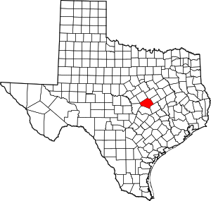 Map of Texas highlighting Bell County