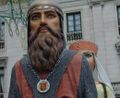 Burgalese traditional representation (called "Gigantones") of El Cid that its taken to the streets during the town major festivity. Doña Jimena's representation is behind.