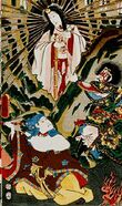 Sun goddess Amaterasu emerging out of a cave
