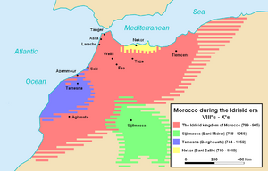 دولة الأدارسة، ح. 820، في أقصى اتساعها.