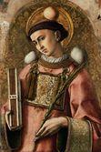 Saint Stephen, 1476, with three stones and the martyrs' palm