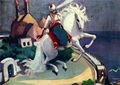 لوحة الحصان المسحور ، رسمت عام 1956 بألوان زيتية على سيلوتكس – ارتفاعها 58 سم وطولها 79 سم – وهي من مجموعة معهد أدهم وانلي بالإسكندرية – في هذه اللوحة يجيد الفنان التعبير عن أحد المواقف الخيالية التي ترويها قصص ألف ليلة وليلة.