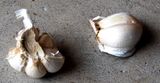 A bulb of garlic, split.