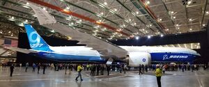 Twin-engine aircraft in hangar