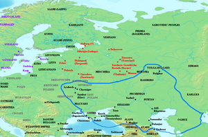 Map of the cities of Rus' in the 9th century, these are in red.