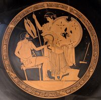 Hephaestus, handing armour to Thetis
