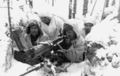 Finnish troops at machine-gun post during the Winter War.