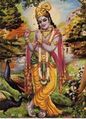 The Hindu divinity Krishna with a sacred cow